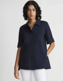 Outlet Lafayette 148 New York Stretch Cotton Peplum Shirt Black
