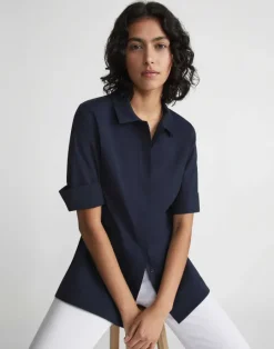 Outlet Lafayette 148 New York Stretch Cotton Peplum Shirt Black