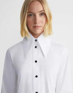 Sale Lafayette 148 New York Stretch Cotton Snap Front Shirt White