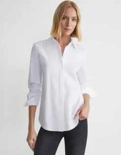 Discount Lafayette 148 New York Stretch Cotton Straight Shirt White
