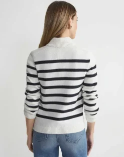 Lafayette 148 New York Stripe Cotton-Silk Zip Cardigan Cloud Multi