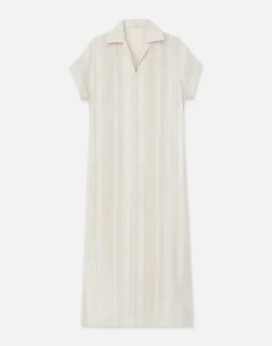 Lafayette 148 New York Stripe Jacquard Linen-Cashmere Popover Dress Pebble