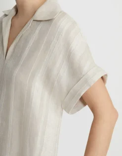 Lafayette 148 New York Stripe Jacquard Linen-Cashmere Popover Dress Pebble