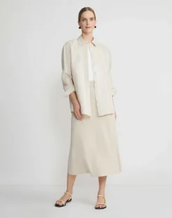 Hot Lafayette 148 New York Stripe Jacquard Linen-Cashmere Oversized Shirt Pebble