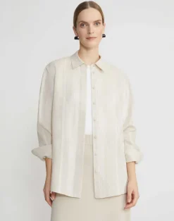 Hot Lafayette 148 New York Stripe Jacquard Linen-Cashmere Oversized Shirt Pebble