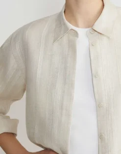 Hot Lafayette 148 New York Stripe Jacquard Linen-Cashmere Oversized Shirt Pebble
