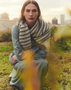 Lafayette 148 New York Stripe Organic Cotton & Denim Yarn Bateau Sweater Pebble Multi