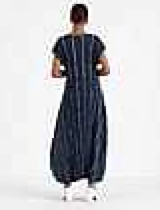 Sale Lafayette 148 New York Stripe Print Recycled Poly Satin Pliss Dress Ink Multi