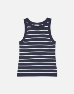 Online Lafayette 148 New York Stripe Responsible Matte Crepe Racerback Tank Ink Multi