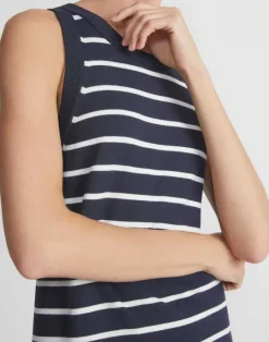 Online Lafayette 148 New York Stripe Responsible Matte Crepe Racerback Tank Ink Multi