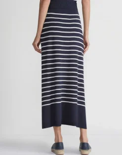 New Lafayette 148 New York Stripe Responsible Matte Crepe Skirt Ink Multi