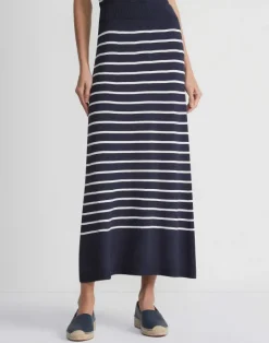 New Lafayette 148 New York Stripe Responsible Matte Crepe Skirt Ink Multi
