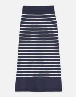 New Lafayette 148 New York Stripe Responsible Matte Crepe Skirt Ink Multi