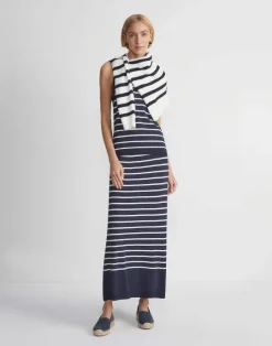 New Lafayette 148 New York Stripe Responsible Matte Crepe Skirt Ink Multi