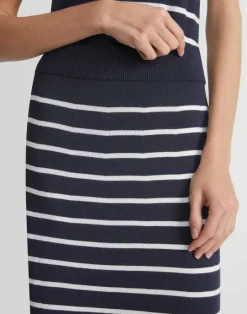 New Lafayette 148 New York Stripe Responsible Matte Crepe Skirt Ink Multi