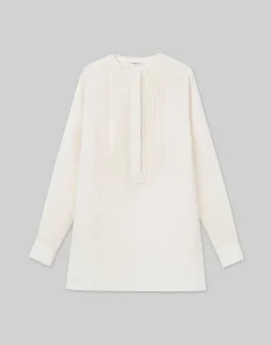New Lafayette 148 New York Sustainable Gemma Cloth Voile Pintuck Popover Blouse Pebble