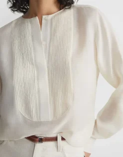 New Lafayette 148 New York Sustainable Gemma Cloth Voile Pintuck Popover Blouse Pebble