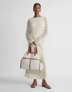 Best Lafayette 148 New York Sustainable Linen-Silk Chainette Net Stitch Sweater Cloud