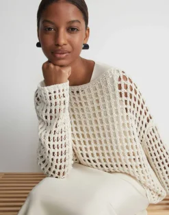 Best Lafayette 148 New York Sustainable Linen-Silk Chainette Net Stitch Sweater Cloud