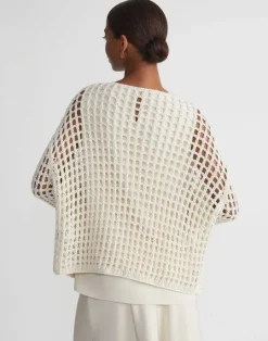 Best Lafayette 148 New York Sustainable Linen-Silk Chainette Net Stitch Sweater Cloud