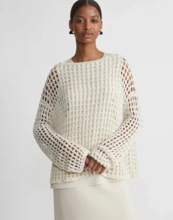 Best Lafayette 148 New York Sustainable Linen-Silk Chainette Net Stitch Sweater Cloud