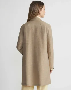 Sale Lafayette 148 New York Virgin Wool Silk-Linen Open Front Jacket Cadet Khaki Melange
