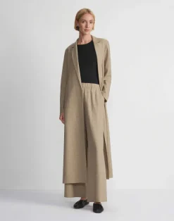 Clearance Lafayette 148 New York Virgin Wool Silk-Linen Open Front Duster Cadet Khaki Melange