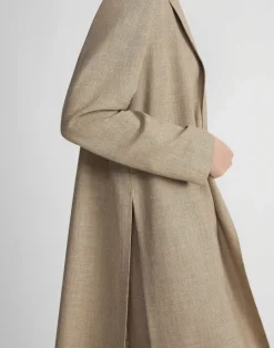 Clearance Lafayette 148 New York Virgin Wool Silk-Linen Open Front Duster Cadet Khaki Melange