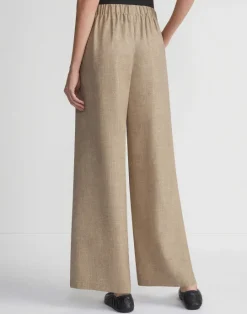 Sale Lafayette 148 New York Virgin Wool Silk-Linen Riverside Pant Cadet Khaki Melange