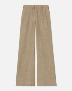 Sale Lafayette 148 New York Virgin Wool Silk-Linen Riverside Pant Cadet Khaki Melange