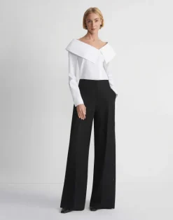 Sale Lafayette 148 New York Viscose-Linen Twill Thames Button Wide Leg Pant Black