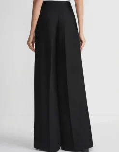 Sale Lafayette 148 New York Viscose-Linen Twill Thames Button Wide Leg Pant Black