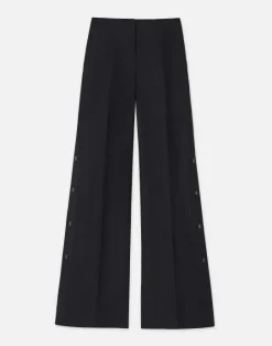 Sale Lafayette 148 New York Viscose-Linen Twill Thames Button Wide Leg Pant Black