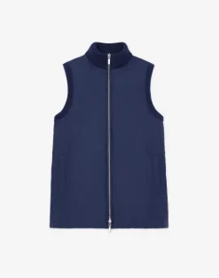 Outlet Lafayette 148 New York Wool Knit & Recycled Poly Quilted Reversible Vest Midnight Blue