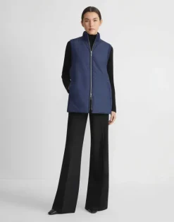 Outlet Lafayette 148 New York Wool Knit & Recycled Poly Quilted Reversible Vest Midnight Blue