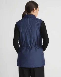 Outlet Lafayette 148 New York Wool Knit & Recycled Poly Quilted Reversible Vest Midnight Blue