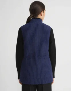 Outlet Lafayette 148 New York Wool Knit & Recycled Poly Quilted Reversible Vest Midnight Blue