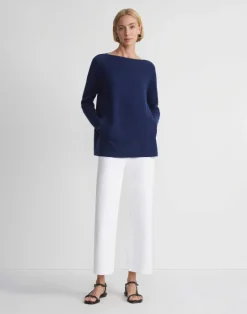 Lafayette 148 New York Wool-Cashmere Link Stitch Bateau Neck Sweater Cloud