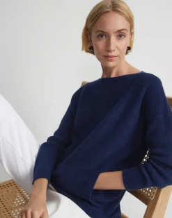 Lafayette 148 New York Wool-Cashmere Link Stitch Bateau Neck Sweater Cloud