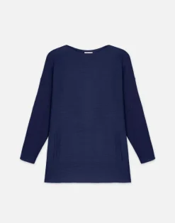 Lafayette 148 New York Wool-Cashmere Link Stitch Bateau Neck Sweater Cloud