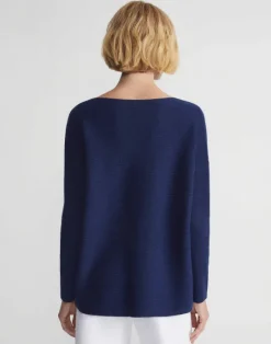 Lafayette 148 New York Wool-Cashmere Link Stitch Bateau Neck Sweater Cloud
