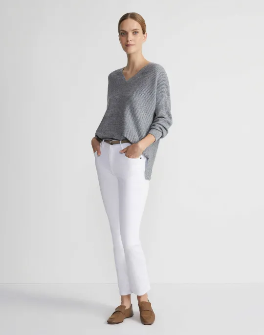 Clearance Lafayette 148 New York Wool-Cashmere Ribbed V-Neck Sweater Dune Melange