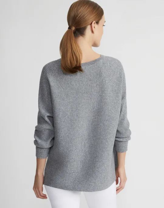 Clearance Lafayette 148 New York Wool-Cashmere Ribbed V-Neck Sweater Dune Melange