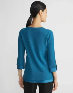 Lafayette 148 New York Wool-Cashmere Silk Trimmed Sweater Agate Teal