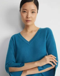 Lafayette 148 New York Wool-Cashmere Silk Trimmed Sweater Agate Teal