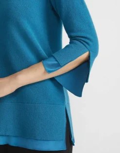 Lafayette 148 New York Wool-Cashmere Silk Trimmed Sweater Agate Teal