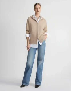 Outlet Lafayette 148 New York Wool-Cashmere Zip Front Cardigan Denim