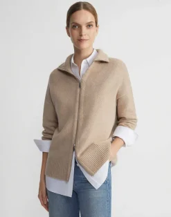 Outlet Lafayette 148 New York Wool-Cashmere Zip Front Cardigan Denim