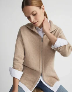 Outlet Lafayette 148 New York Wool-Cashmere Zip Front Cardigan Denim