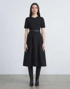 Sale Lafayette 148 New York Wool-Silk Crepe Dress Black